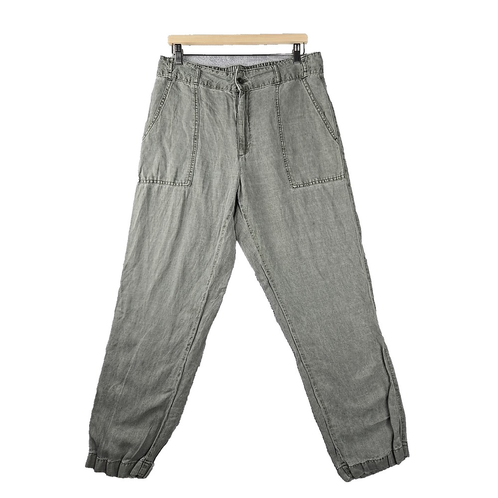 Cynthia Rowley Women Olive Green Linen Blend Pant Pull On Quiet Lux High Rise 12